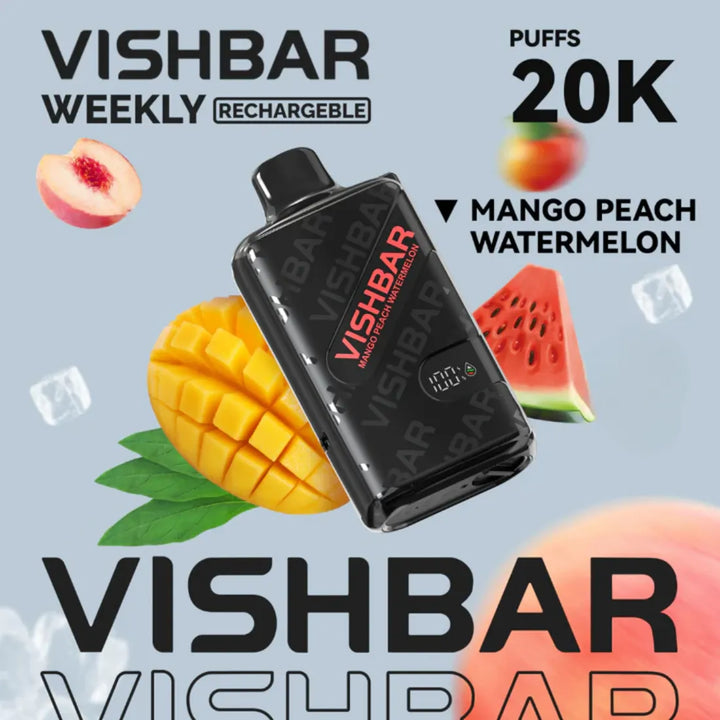 Mango Peach Watermelon - VISHBAR Weekly 20000 Puffs Disposable Rechargeable Vape in Dubai, UAE
