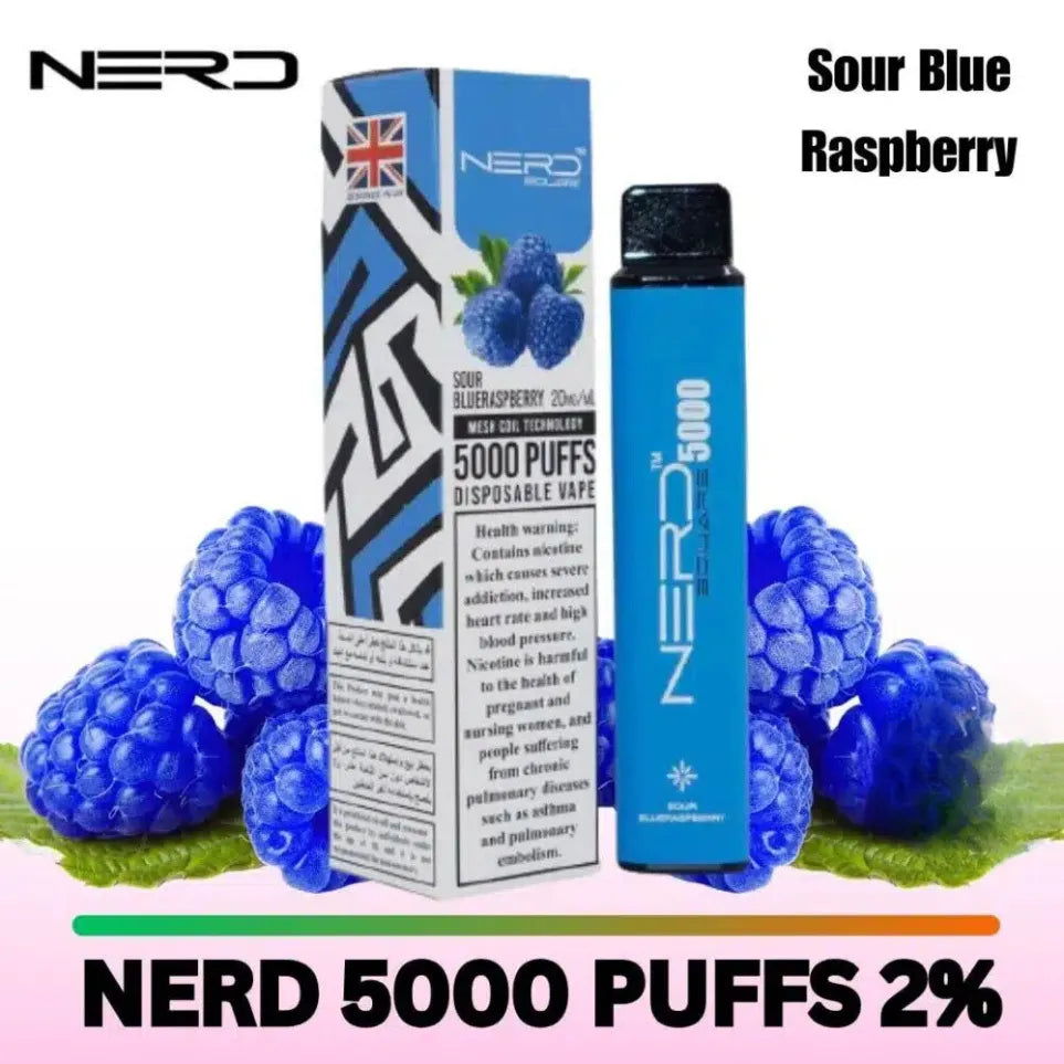 Sour Blue Raspberry - Nerd Square 5000 Puffs Disposable Vape 2% Nicotine in Dubai, UAE