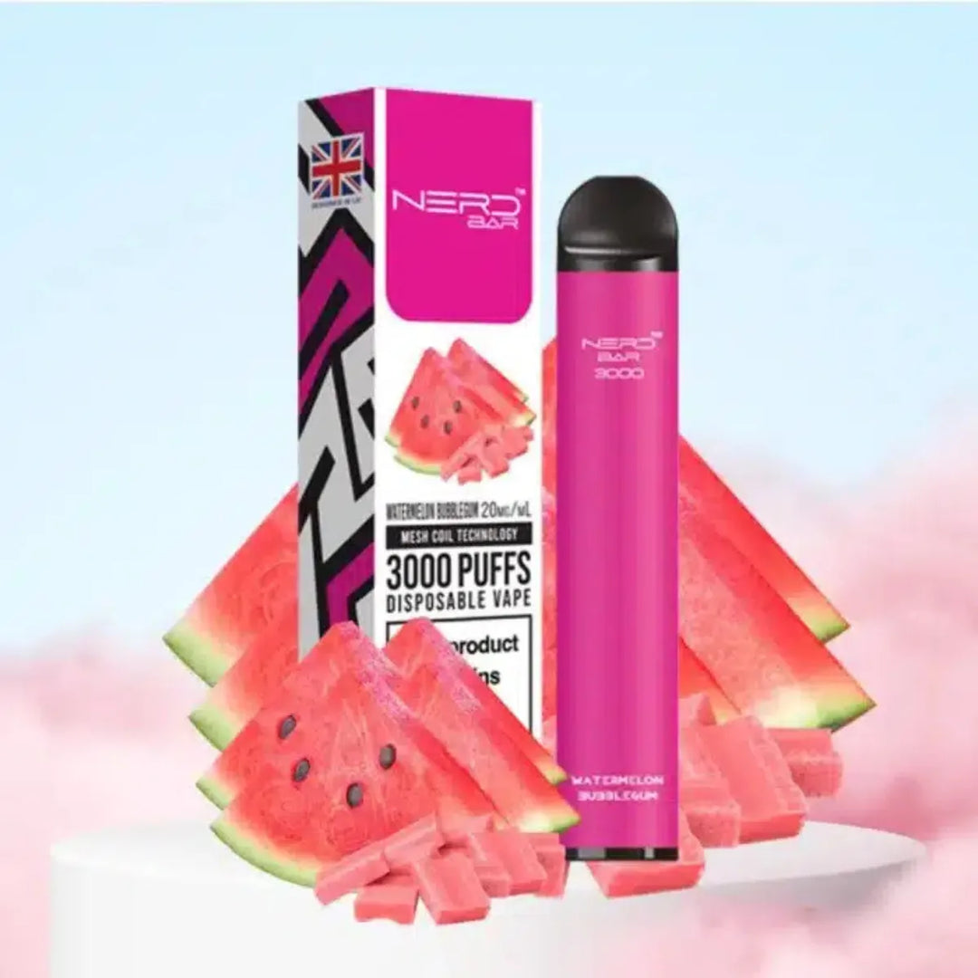 Watermelon bubble Gum - Nerd Bar 3000 Puffs Disposable Vape 20mg in Dubai, UAE