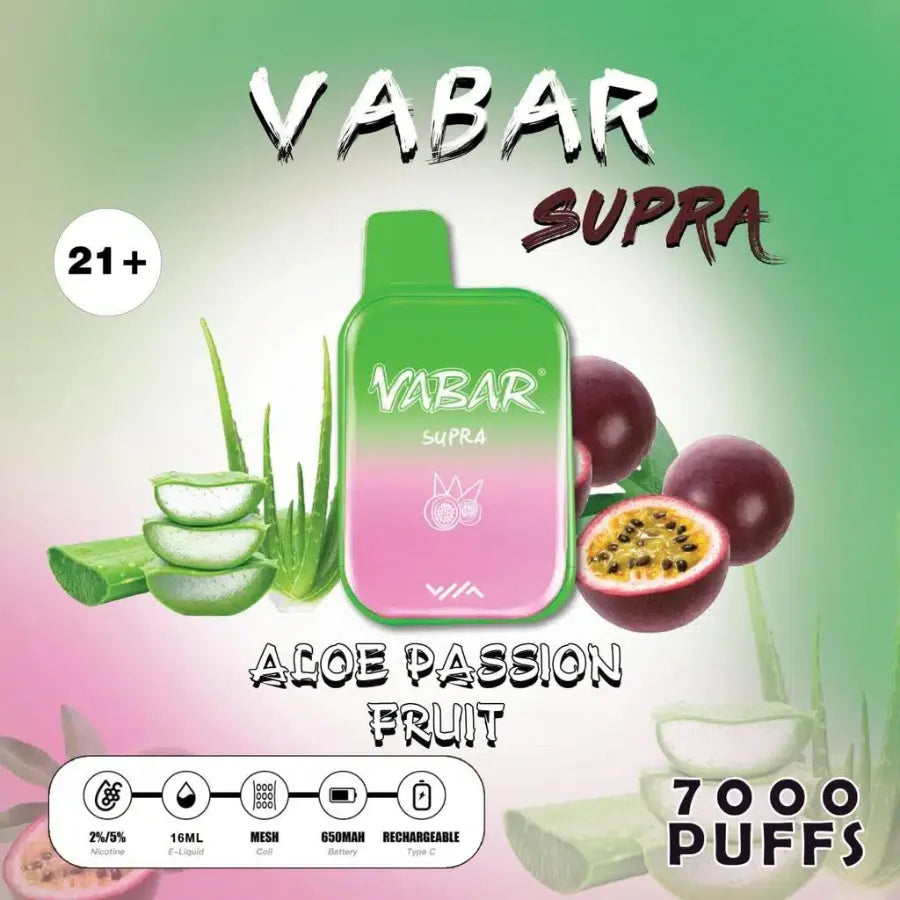 Aloe Passion Fruit    - Vabar Supra 7000 Puffs Disposable, Rechargeable Vape in Dubai, UAE