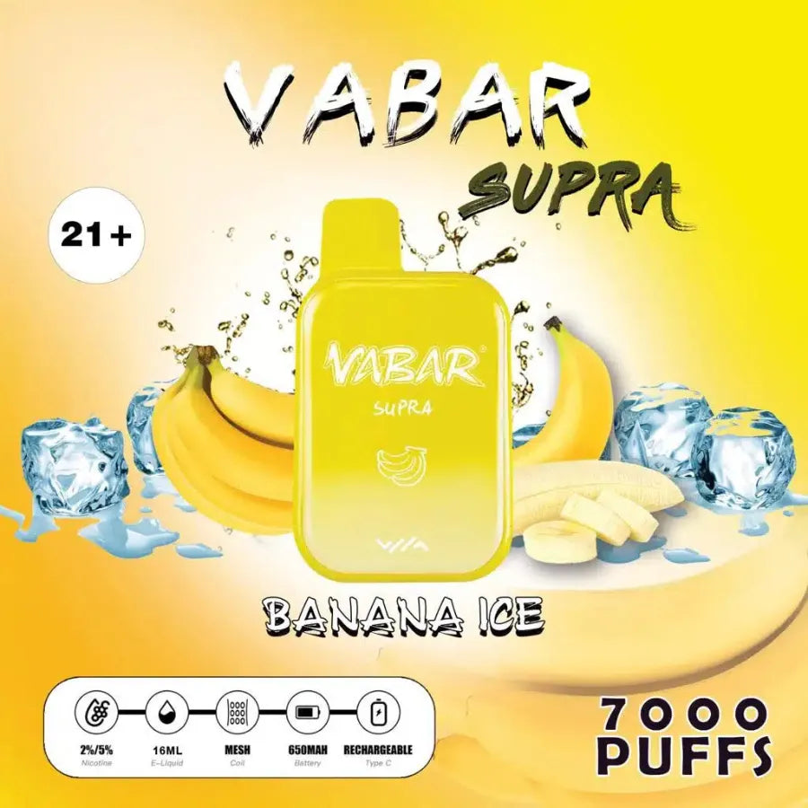 Banana Ice - Vabar Supra 7000 Puffs Disposable, Rechargeable Vape in Dubai, UAE
