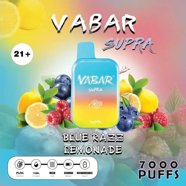 Blue Razz Lemonade - Vabar Supra 7000 Puffs Disposable, Rechargeable Vape in Dubai, UAE