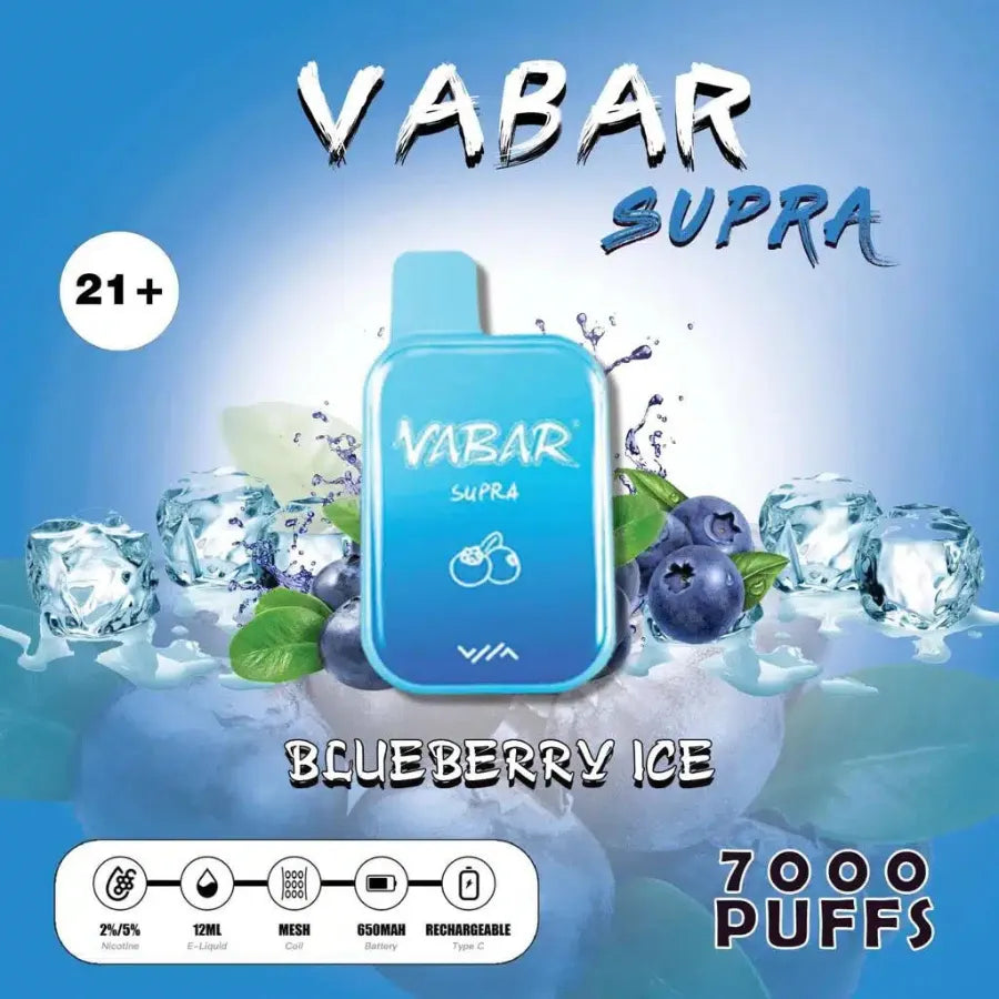 Blueberry Ice- Vabar Supra 7000 Puffs Disposable, Rechargeable Vape in Dubai, UAE