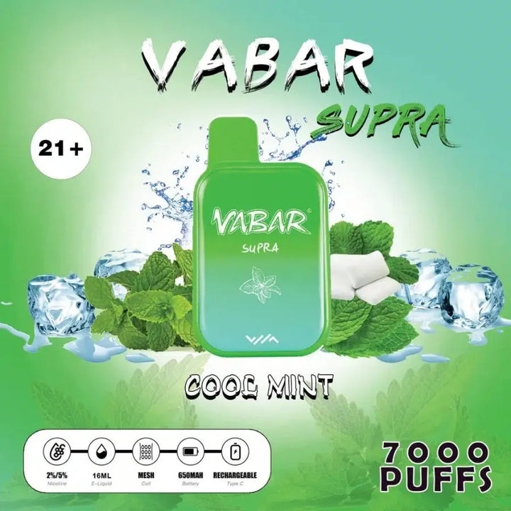 Cool Mint - Vabar Supra 7000 Puffs Disposable, Rechargeable Vape in Dubai, UAE