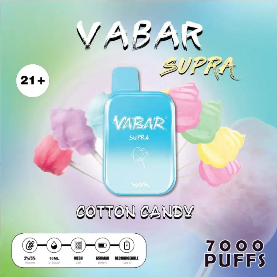 Cotton Candy    - Vabar Supra 7000 Puffs Disposable, Rechargeable Vape in Dubai, UAE