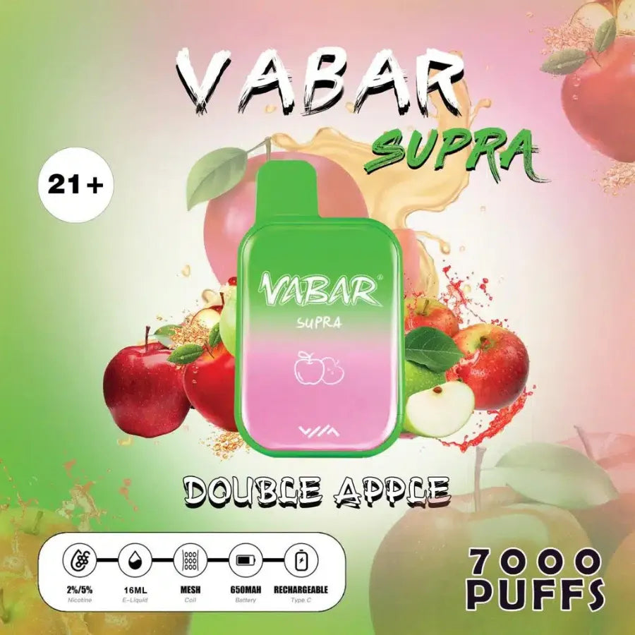 Double Apple - Vabar Supra 7000 Puffs Disposable, Rechargeable Vape in Dubai, UAE