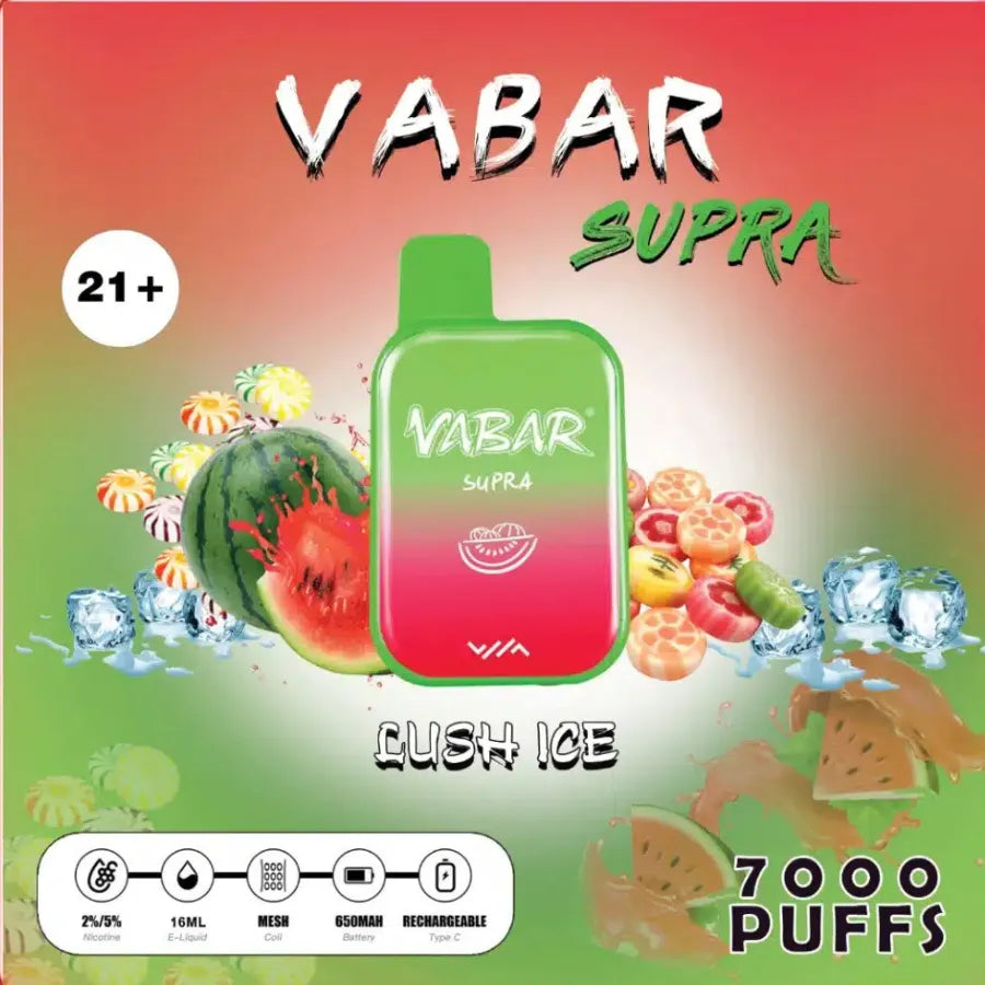 Lush Ice    - Vabar Supra 7000 Puffs Disposable, Rechargeable Vape in Dubai, UAE