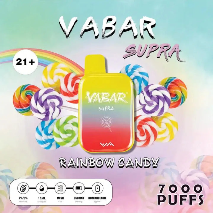 Rainbow Candy   - Vabar Supra 7000 Puffs Disposable, Rechargeable Vape in Dubai, UAE