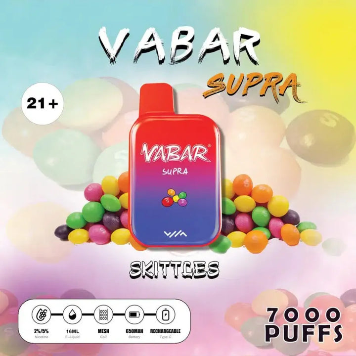 Skittles   - Vabar Supra 7000 Puffs Disposable, Rechargeable Vape in Dubai, UAE