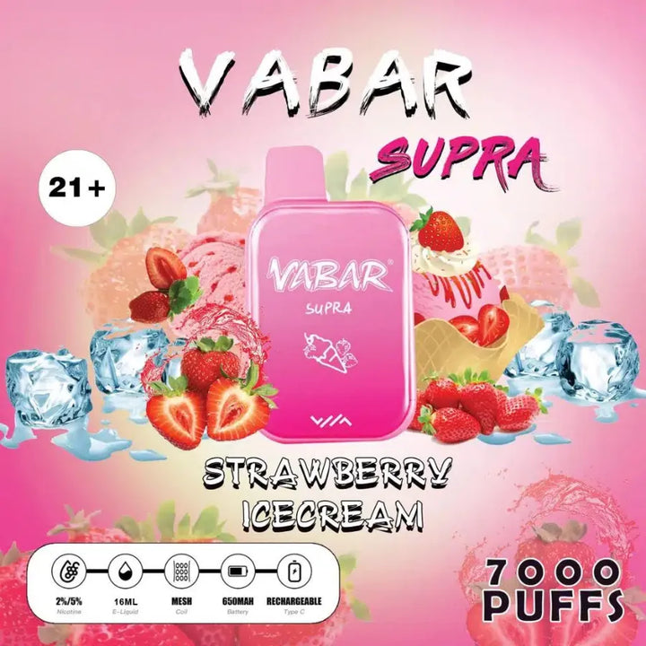 Strawberry Ice Cream    - Vabar Supra 7000 Puffs Disposable, Rechargeable Vape in Dubai, UAE