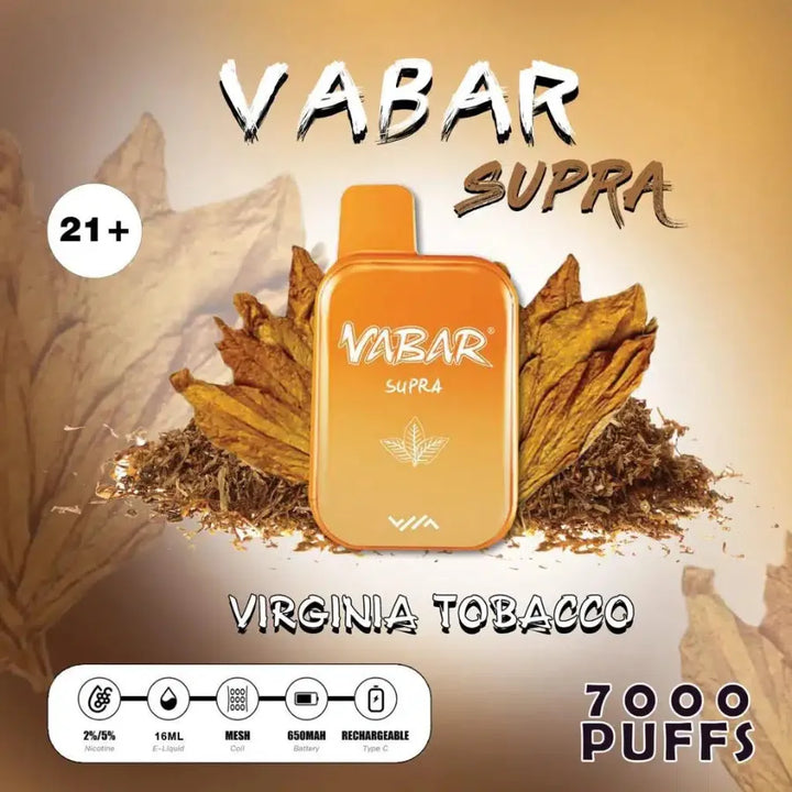 Virginia Tobacco   - Vabar Supra 7000 Puffs Disposable, Rechargeable Vape in Dubai, UAE 
