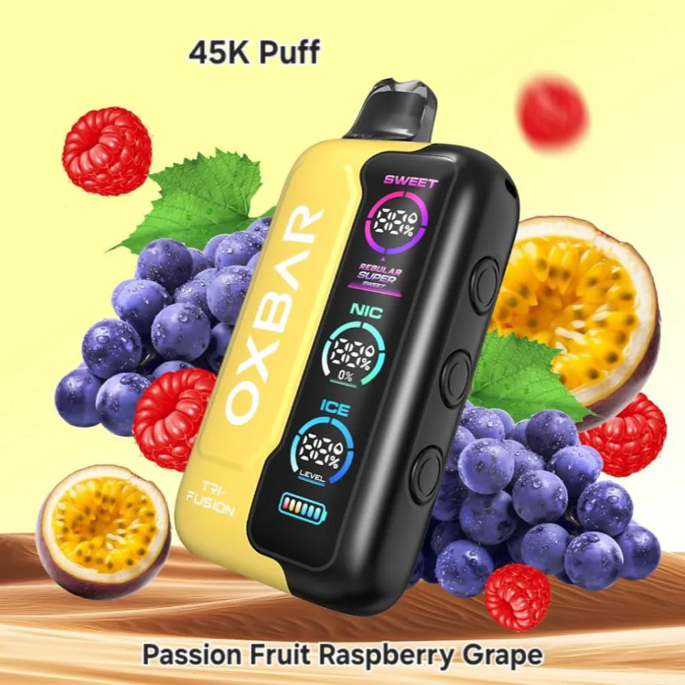 Passion Fruit Raspberry Grape - OXBAR TRI Fusion 45000 Puffs Disposable Vape in Dubai, UAE
