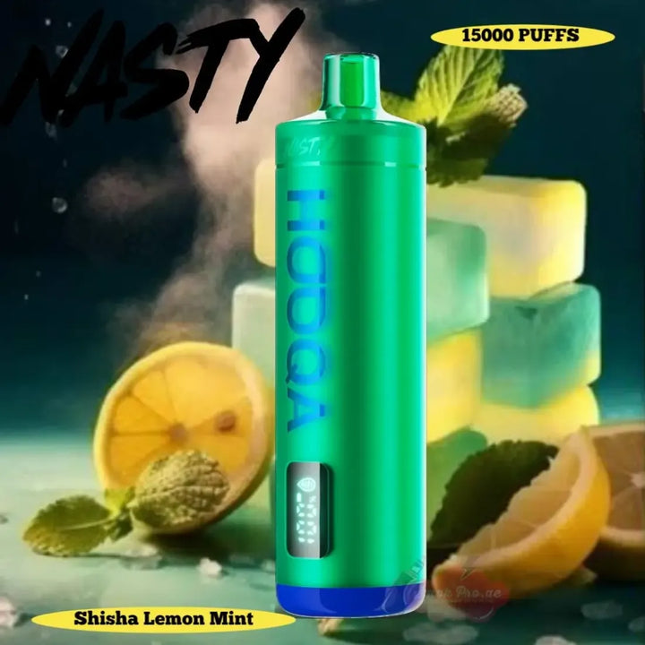 Shisha Lemon Mint  -  Nasty Bar Hooqa DF15KI 15000 Puffs Shisha Disposable Vape in Dubai, UAE