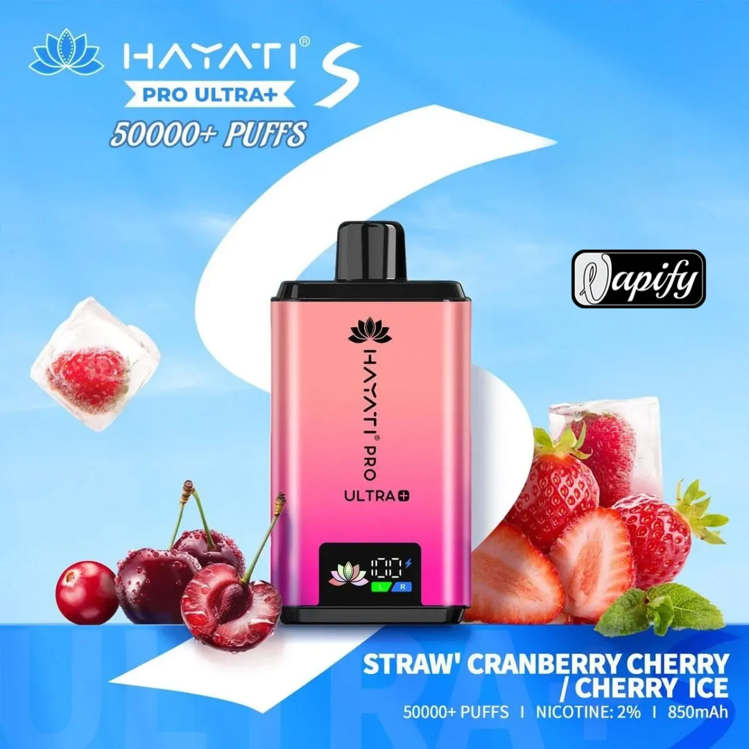 Straw Cranberry Cherry / Cherry Ice - Hayati Pro Ultra+ S 50000 Puffs Disposable Vape 2% Nicotine in Dubai, UAE