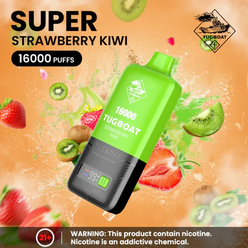 Strawberry Kiwi- Tugboat Super 16000 Puffs Disposable Vape Pod 5% Nicotine in Dubai, UAE
