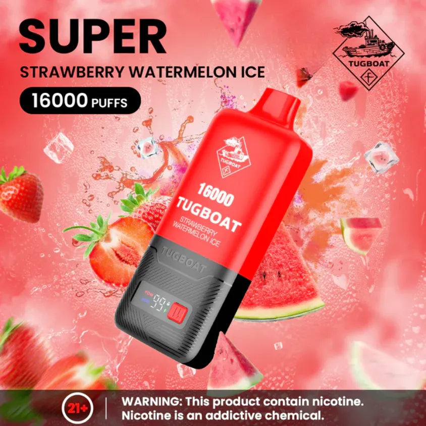 Strawberry Watermelon Ice- Tugboat Super 16000 Puffs Disposable Vape Pod 5% Nicotine in Dubai, UAE