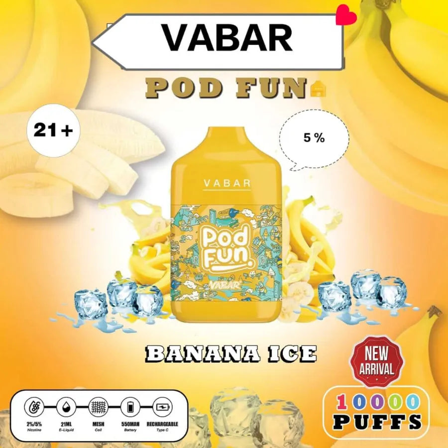 Banana Ice  - VABAR Pod Fun 10000 Puffs Disposable Rechargeable Vape in Dubai, UAE