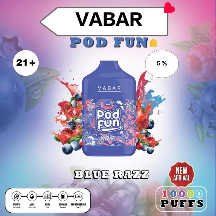 Blue Razz- VABAR Pod Fun 10000 Puffs Disposable Rechargeable Vape in Dubai, UAE 