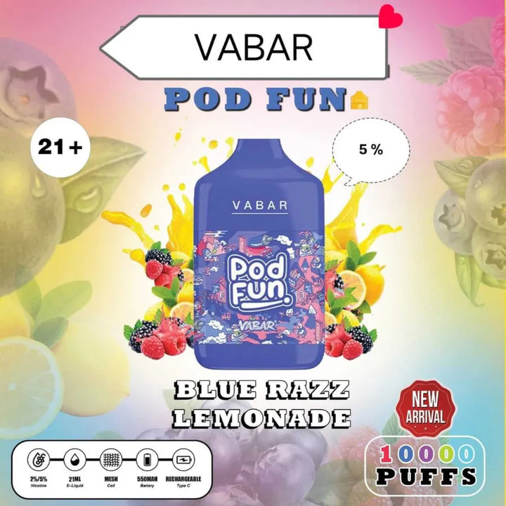 Blue Razz Lemonade - VABAR Pod Fun 10000 Puffs Disposable Rechargeable Vape in Dubai, UAE