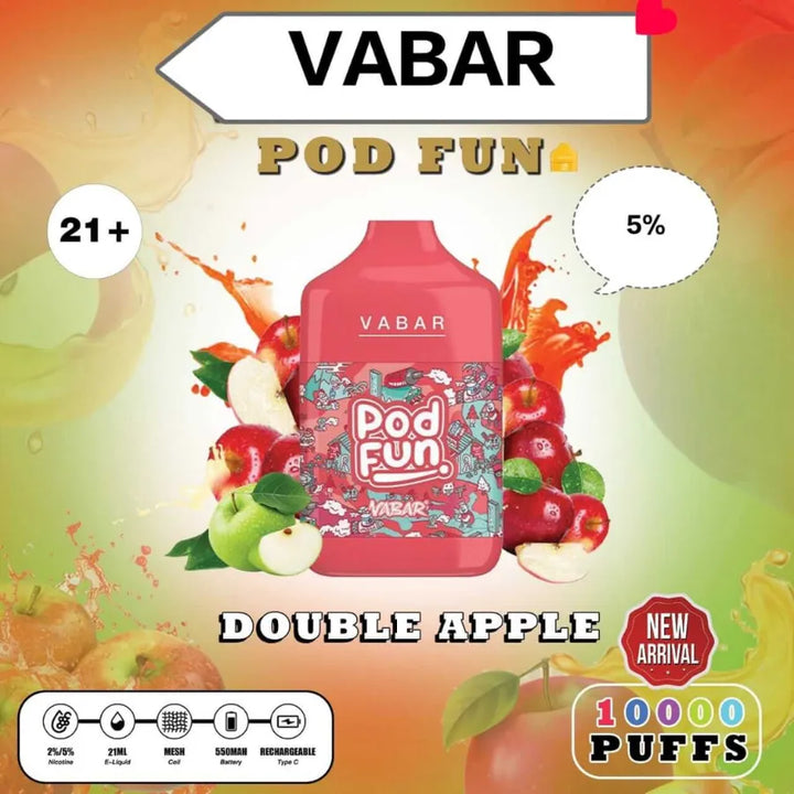 Double Apple - VABAR Pod Fun 10000 Puffs Disposable Rechargeable Vape in Dubai, UAE