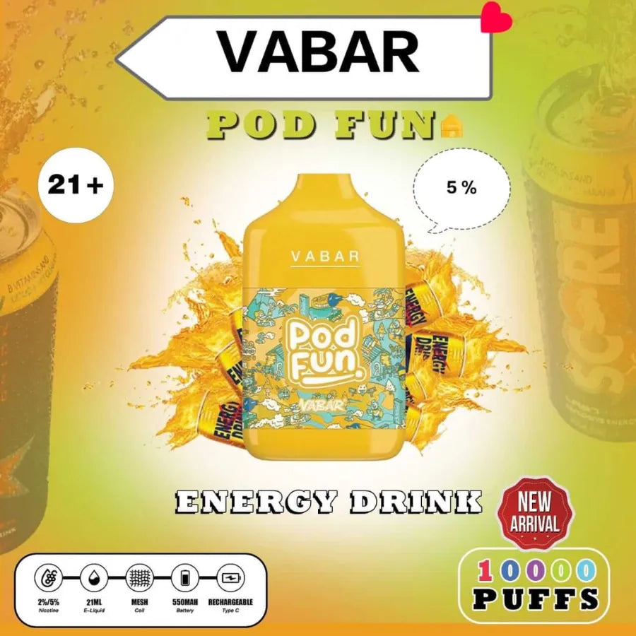 Energy Drink - VABAR Pod Fun 10000 Puffs Disposable Rechargeable Vape in Dubai, UAE