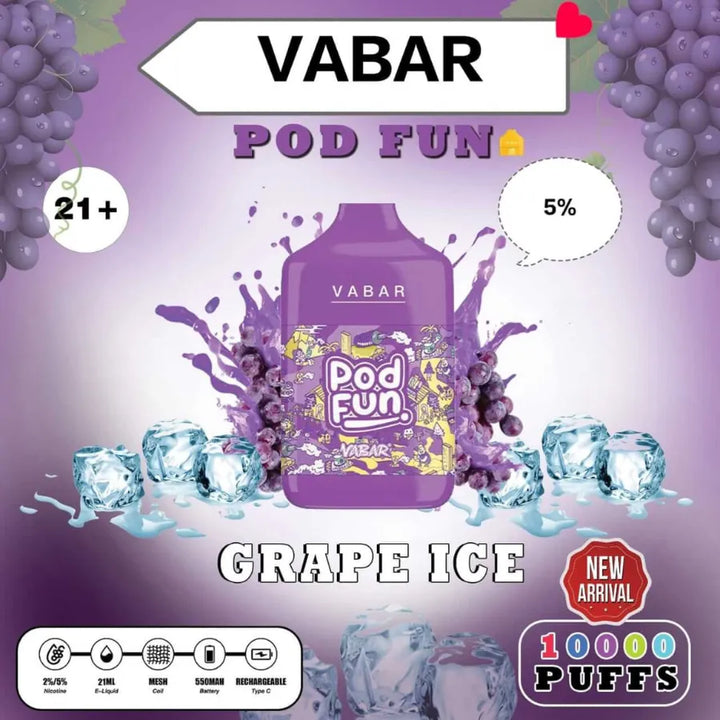 Grape Ice - VABAR Pod Fun 10000 Puffs Disposable Rechargeable Vape in Dubai, UAE