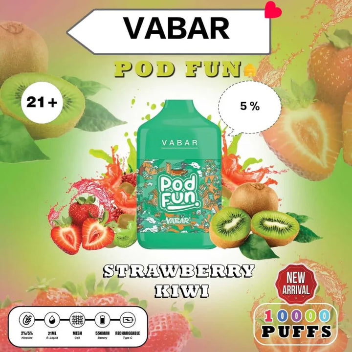 Strawberry Kiwi - VABAR Pod Fun 10000 Puffs Disposable Rechargeable Vape in Dubai, UAE