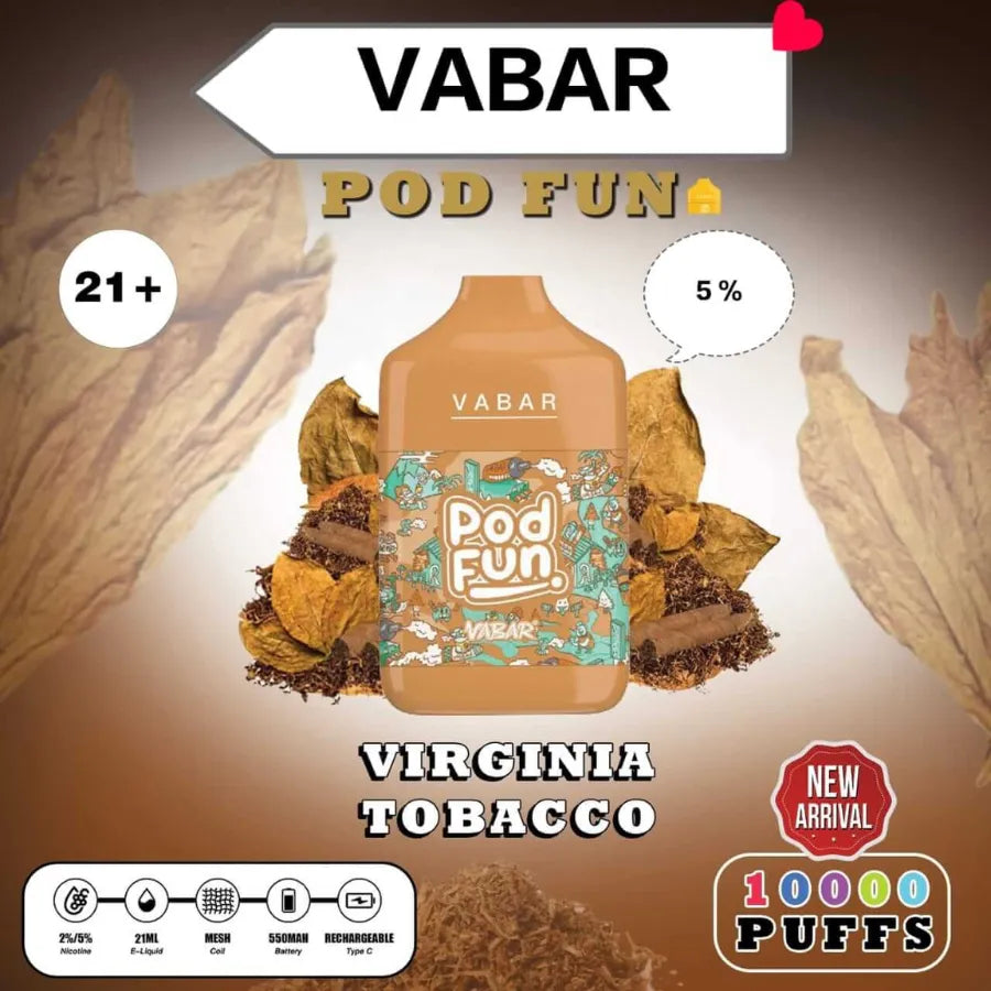 Virginia Tobacco - VABAR Pod Fun 10000 Puffs Disposable Rechargeable Vape in Dubai, UAE