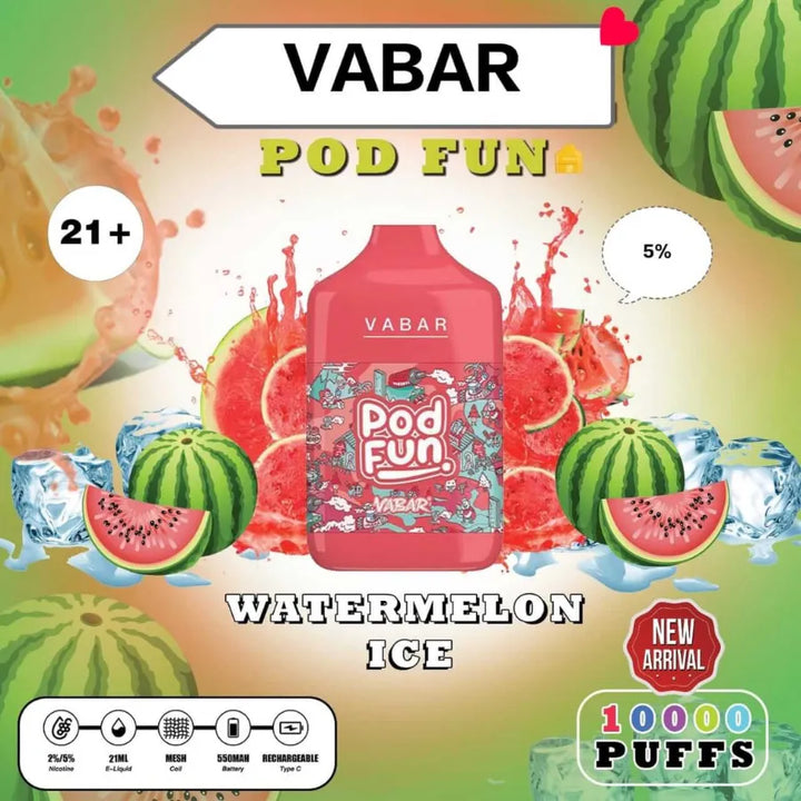 Watermelon Ice - VABAR Pod Fun 10000 Puffs Disposable Rechargeable Vape in Dubai, UAE