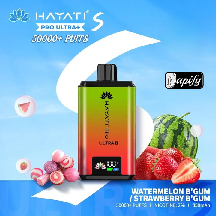 Watermelon B'Gum / Strawberry B'Gum - Hayati Pro Ultra+ S 50000 Puffs Disposable Vape 2% Nicotine in Dubai, UAE