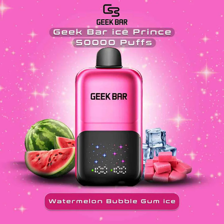 Watermelon Bubble Gum Ice - Geek Bar Ice Prince 50000 Puffs Disposable Vape in Dubai, UAE