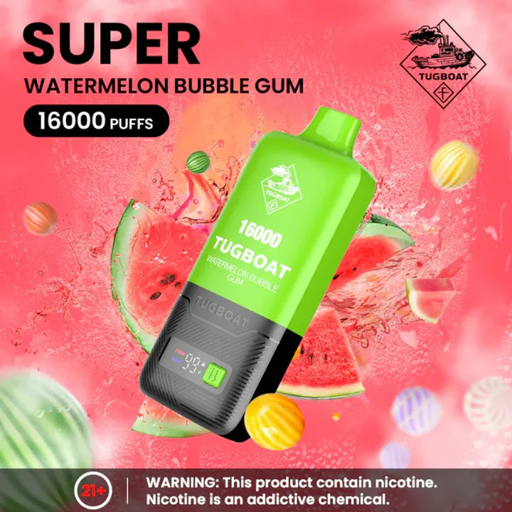 Watermelon Bubblegum- Tugboat Super 16000 Puffs Disposable Vape Pod 5% Nicotine in Dubai, UAE