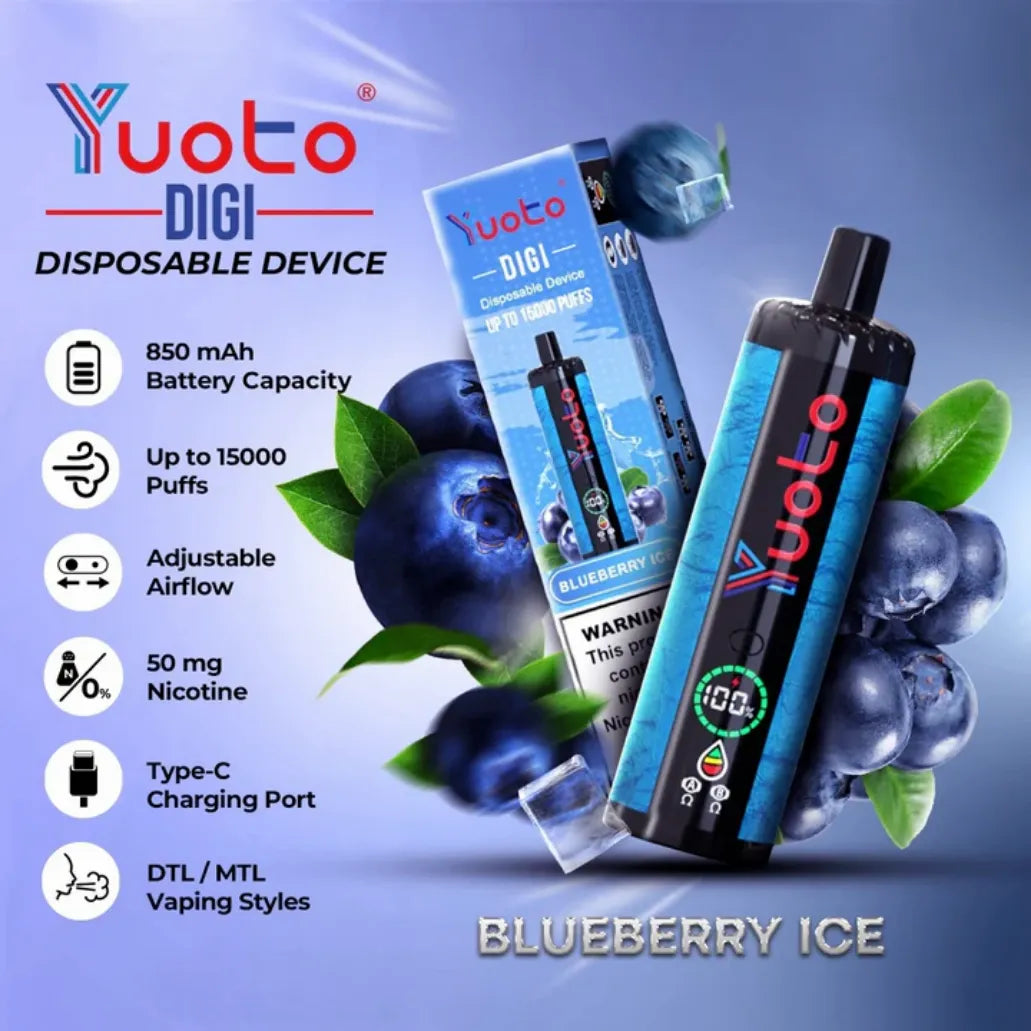YUOTO Digi 15000 Puffs Blueberry Ice Disposable 50mg Rechargeable Vape in Dubai, UAE