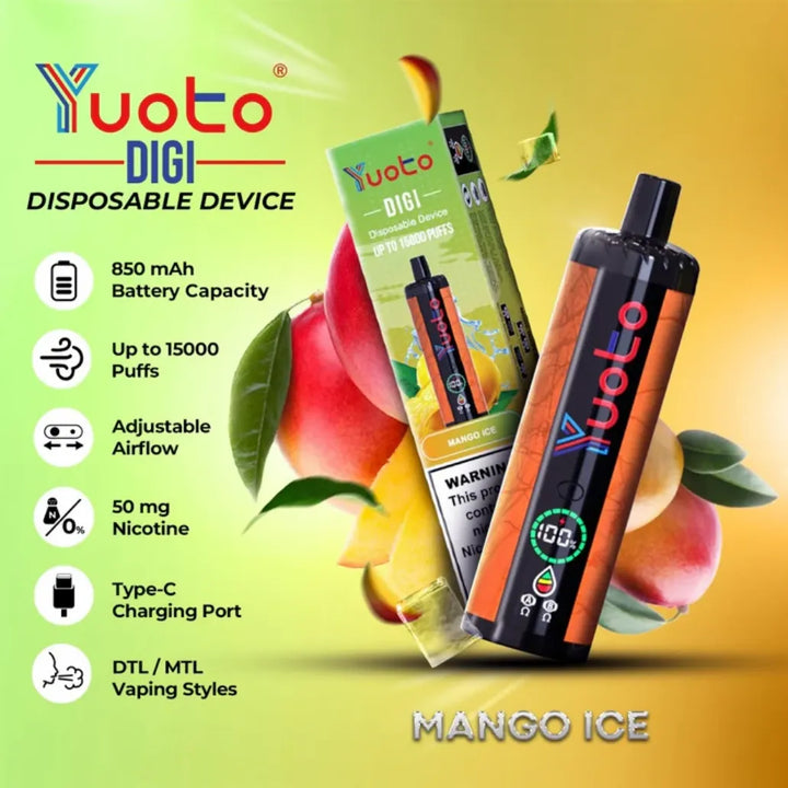 YUOTO Digi 15000 Puffs Mango Ice Disposable 50mg Rechargeable Vape in Dubai, UAE