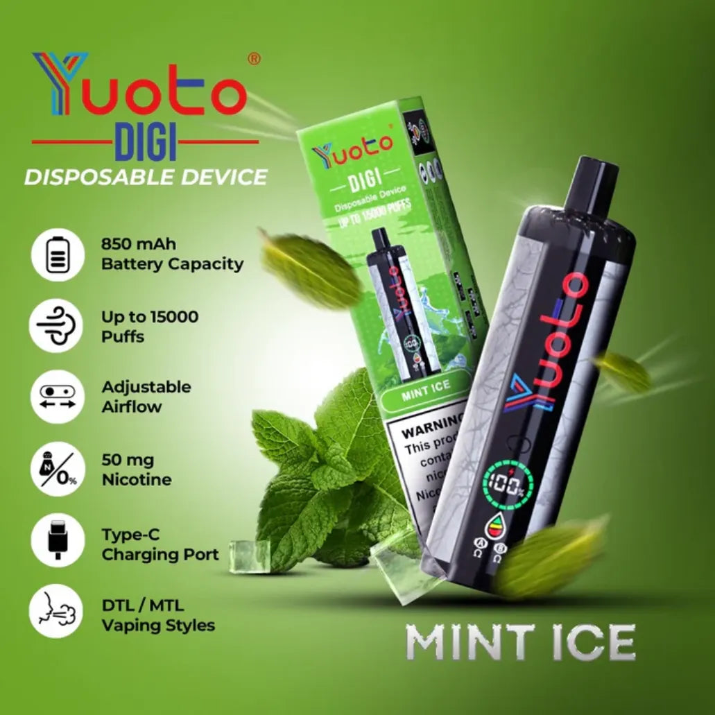 YUOTO Digi 15000 Puffs Mint Ice Disposable 50mg Rechargeable Vape in Dubai, UAE