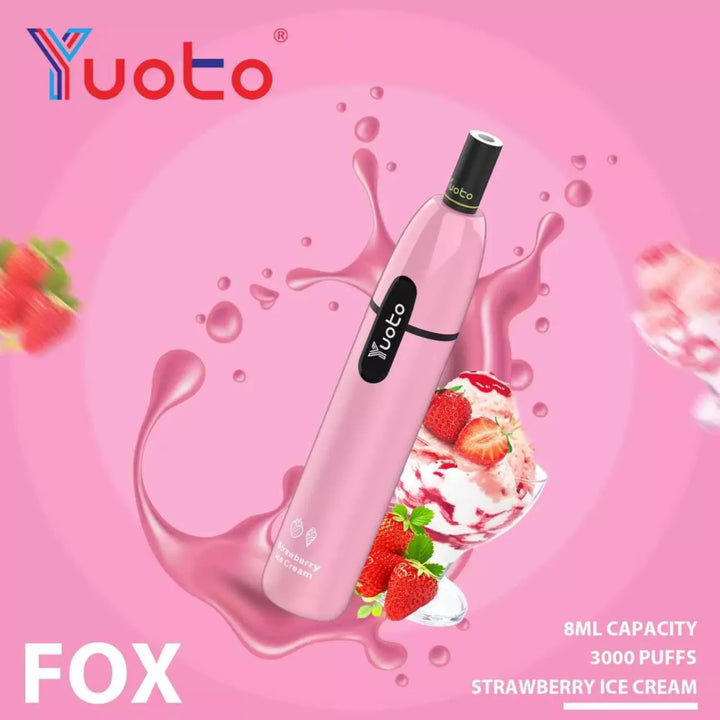 YUOTO Fox Disposable 3000 Puffs - Strawberry Ice Cream  
