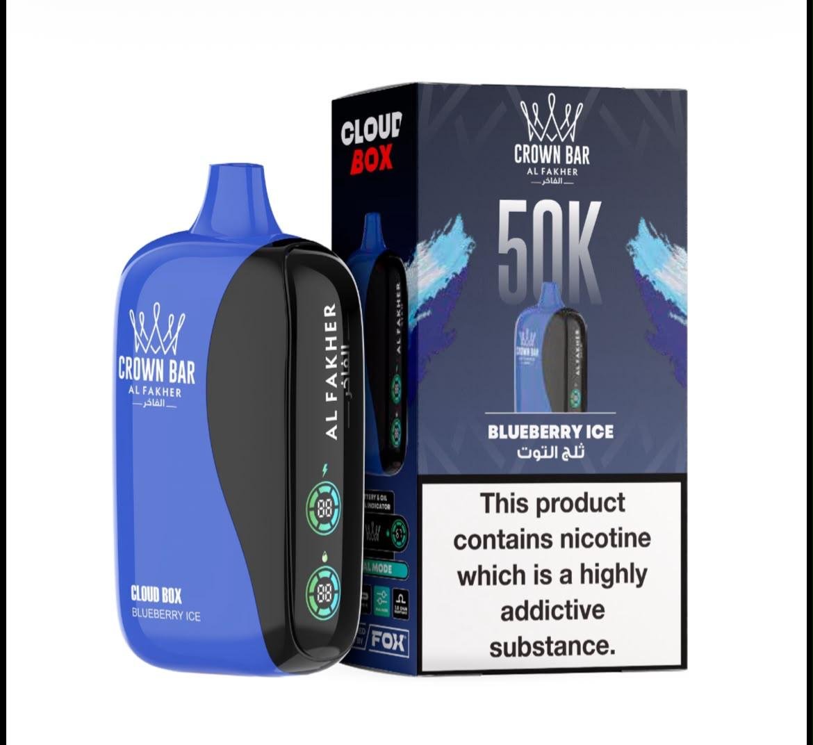 Al Fakher Crown Bar Cloud Box 50000 Puffs - Blueberry ice Disposable Vape in Dubai