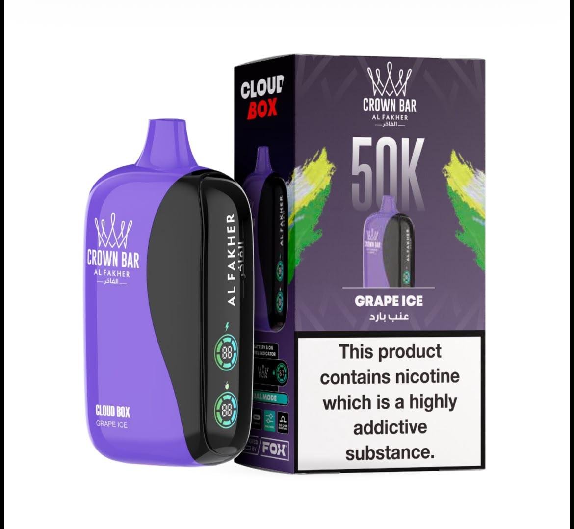 Al Fakher Crown Bar Cloud Box 50000 Puffs - Grape Ice Disposable Vape in Dubai