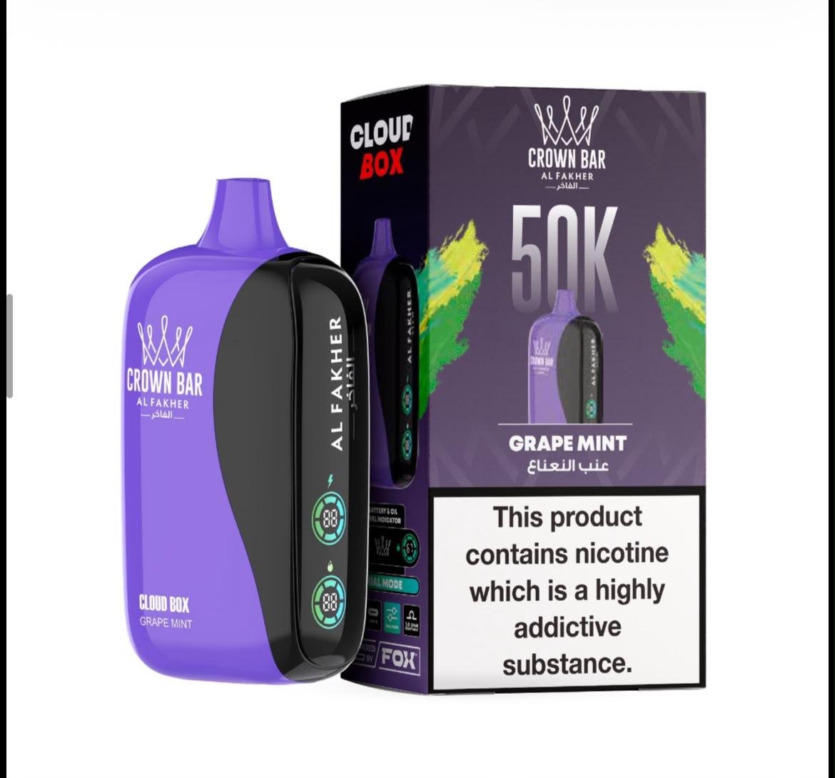 Al Fakher Crown Bar Cloud Box 50000 Puffs - Grape Mint Disposable Vape in Dubai