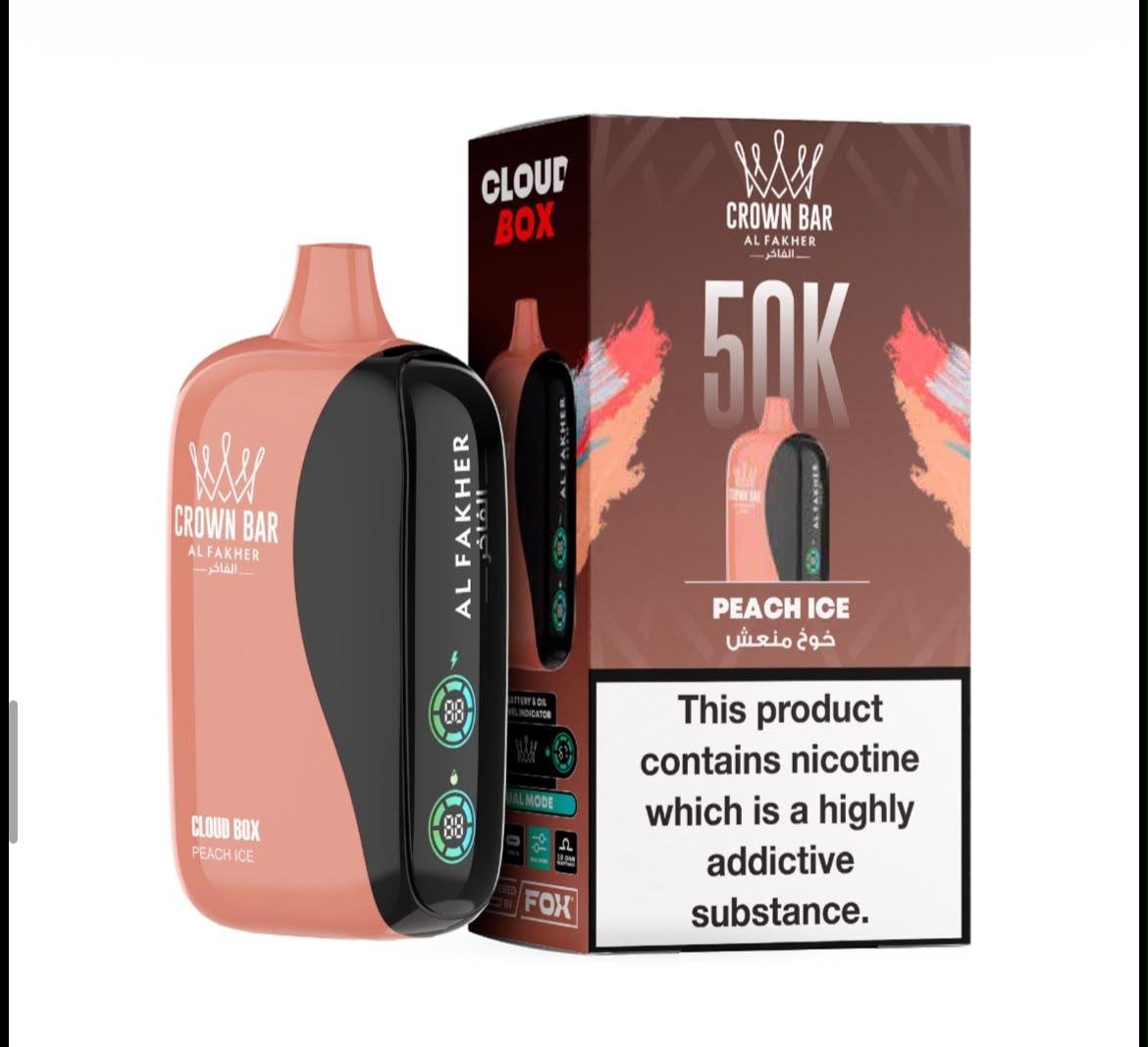Al Fakher Crown Bar Cloud Box 50000 Puffs - Peach Ice Disposable Vape in Dubai