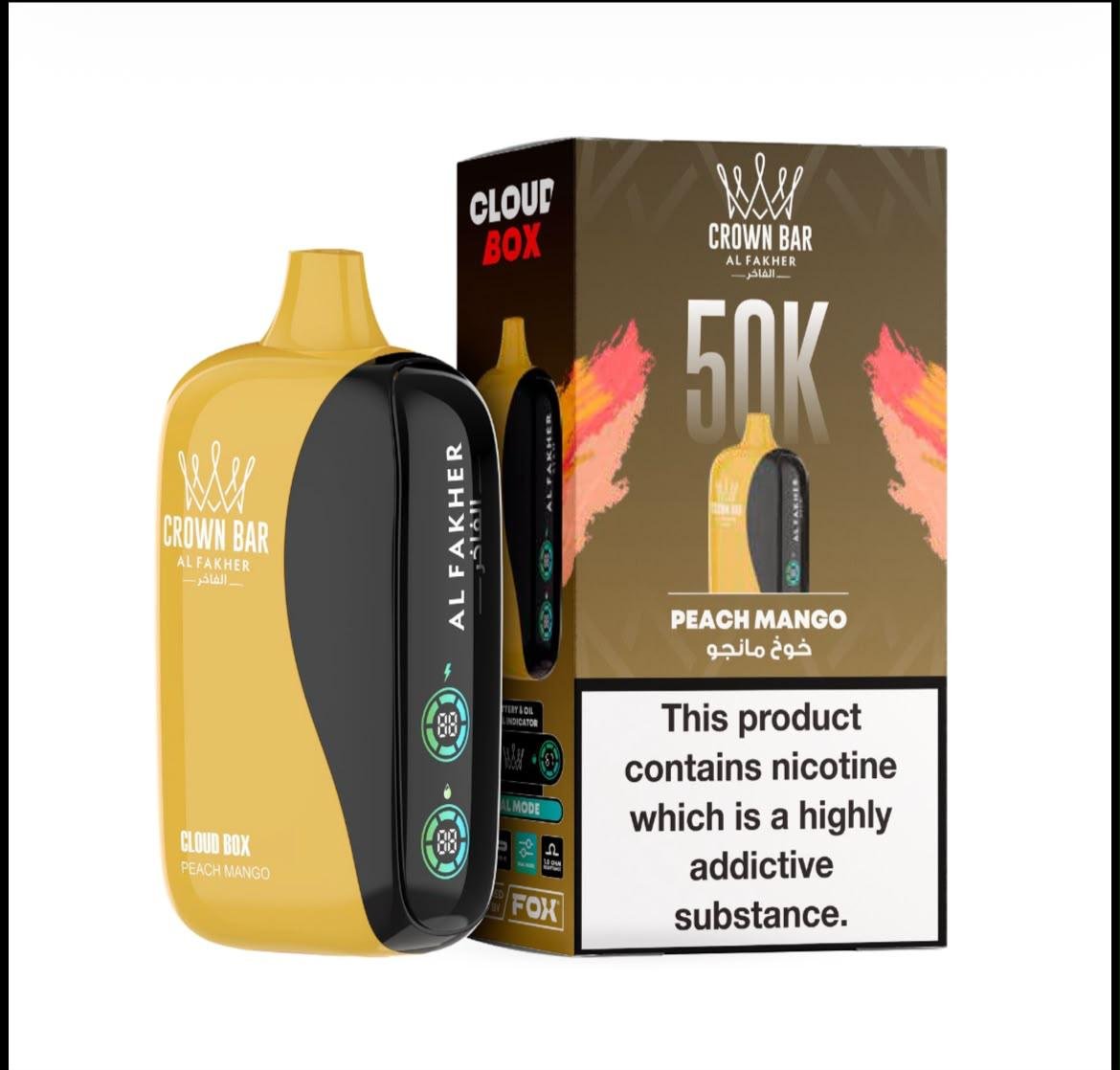 Al Fakher Crown Bar Cloud Box 50000 Puffs - Peach Mango Disposable Vape in Dubai